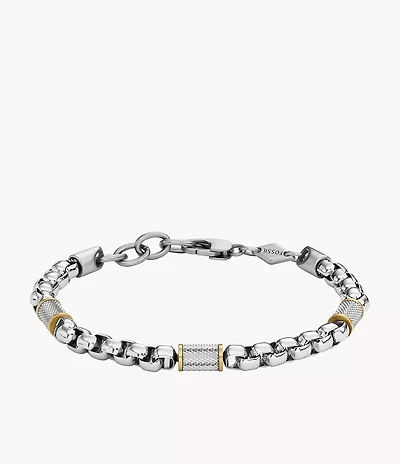 Machine Knurled Texture Two-Tone Stainless Steel Chain Bracelet