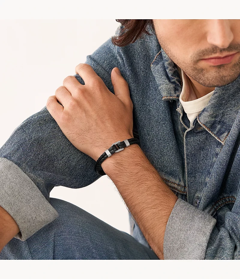 Heritage D-Link Black Leather Bracelet