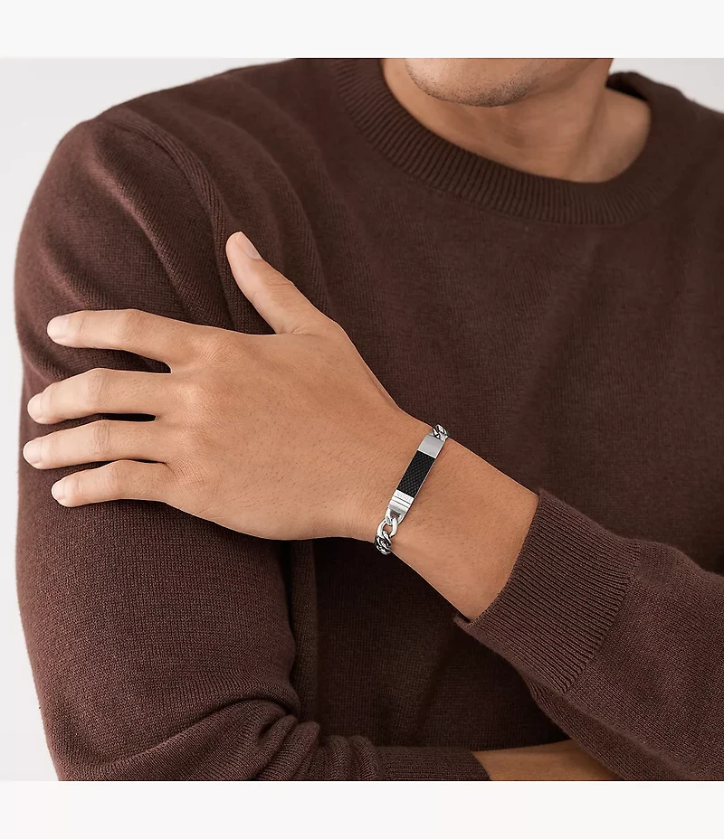 Machine Knurled Texture Stainless Steel Chain Bracelet