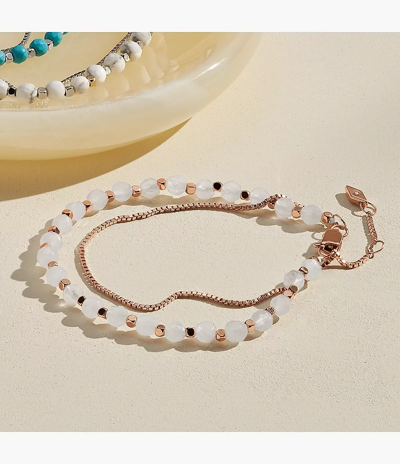 All Stacked Up Rose Quartz Chain Beaded Bracelet
