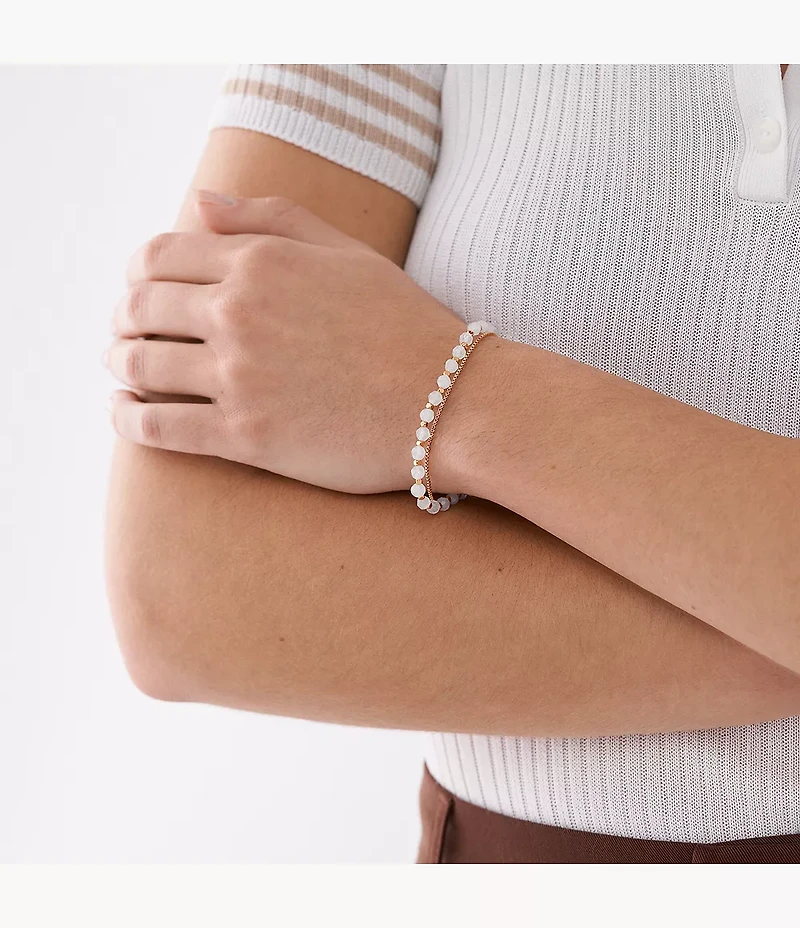 All Stacked Up Rose Quartz Chain Beaded Bracelet