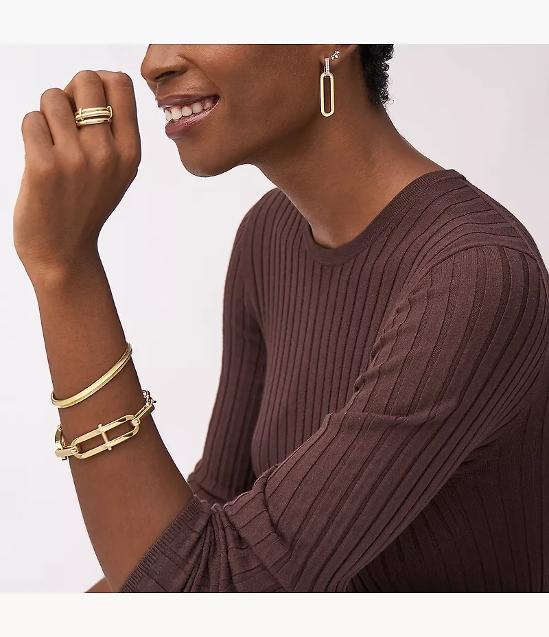 Heritage D-Link Glitz Gold-Tone Stainless Steel Drop Earrings