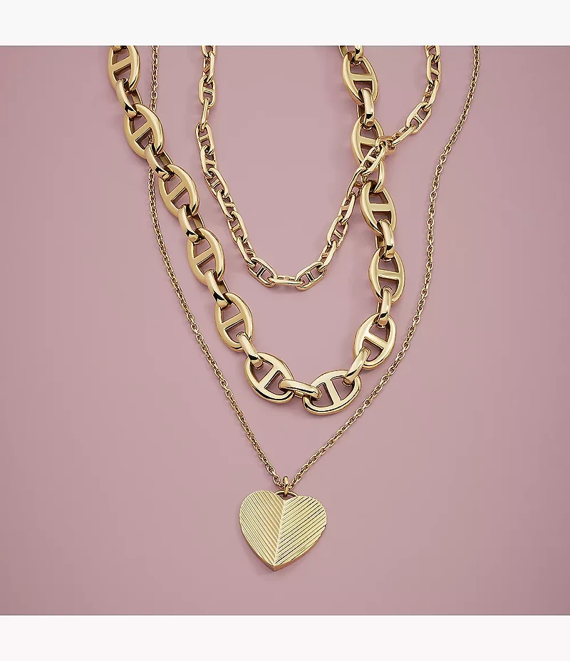 Harlow Linear Texture Heart Gold-Tone Stainless Steel Pendant Necklace