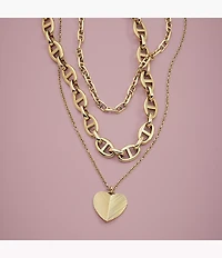 Harlow Linear Texture Heart Gold-Tone Stainless Steel Pendant Necklace