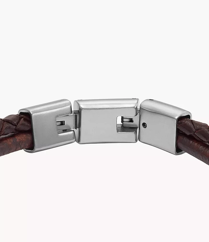 Machine Knurled Texture Brown Leather Multi-Strand Bracelet