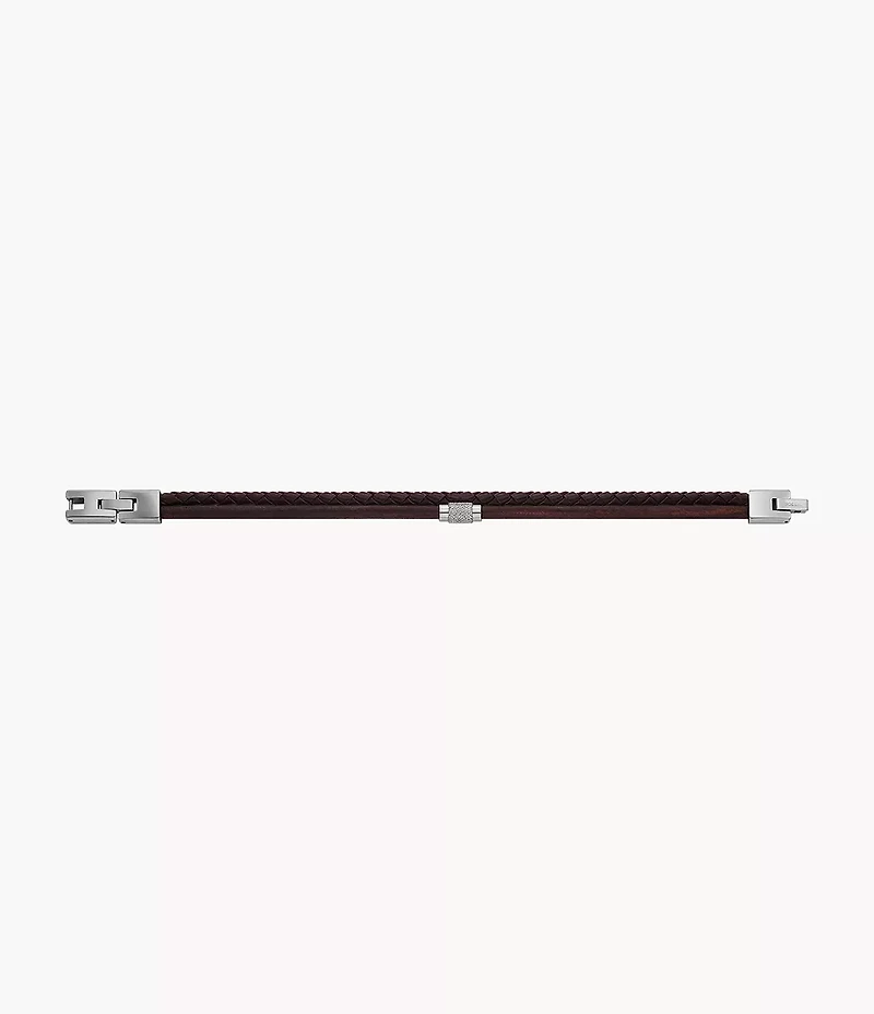 Machine Knurled Texture Brown Leather Multi-Strand Bracelet