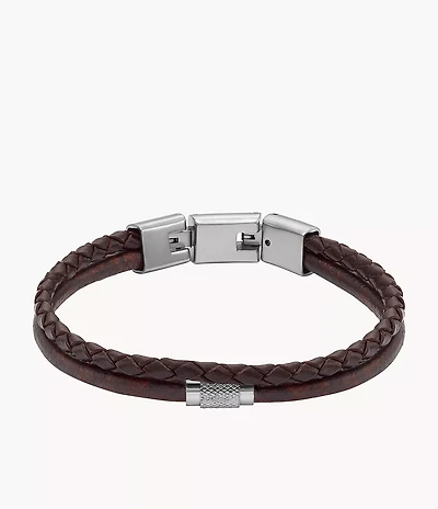 Machine Knurled Texture Brown Leather Multi-Strand Bracelet