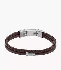 Machine Knurled Texture Brown Leather Multi-Strand Bracelet