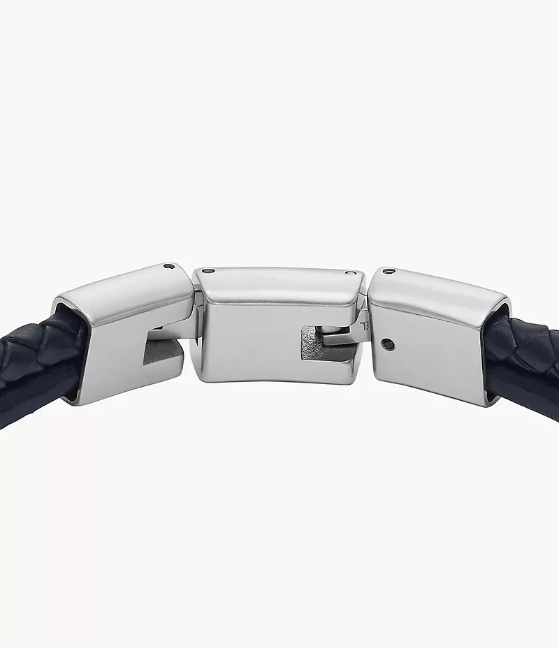 Machine Knurled Texture Navy Leather Multi-Strand Bracelet