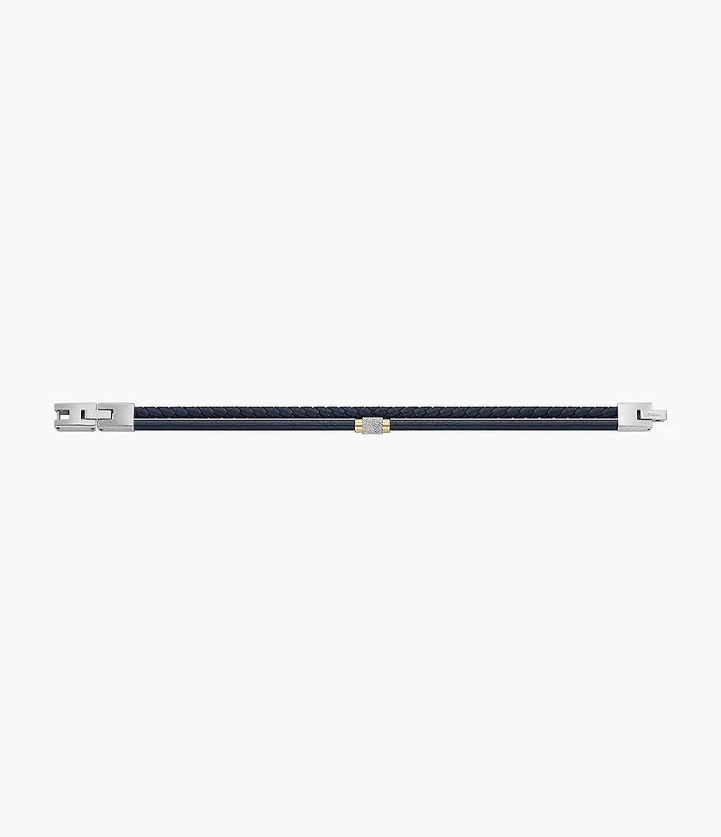 Machine Knurled Texture Navy Leather Multi-Strand Bracelet