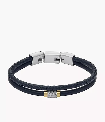 Machine Knurled Texture Navy Leather Multi-Strand Bracelet