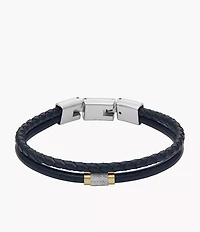 Machine Knurled Texture Navy Leather Multi-Strand Bracelet
