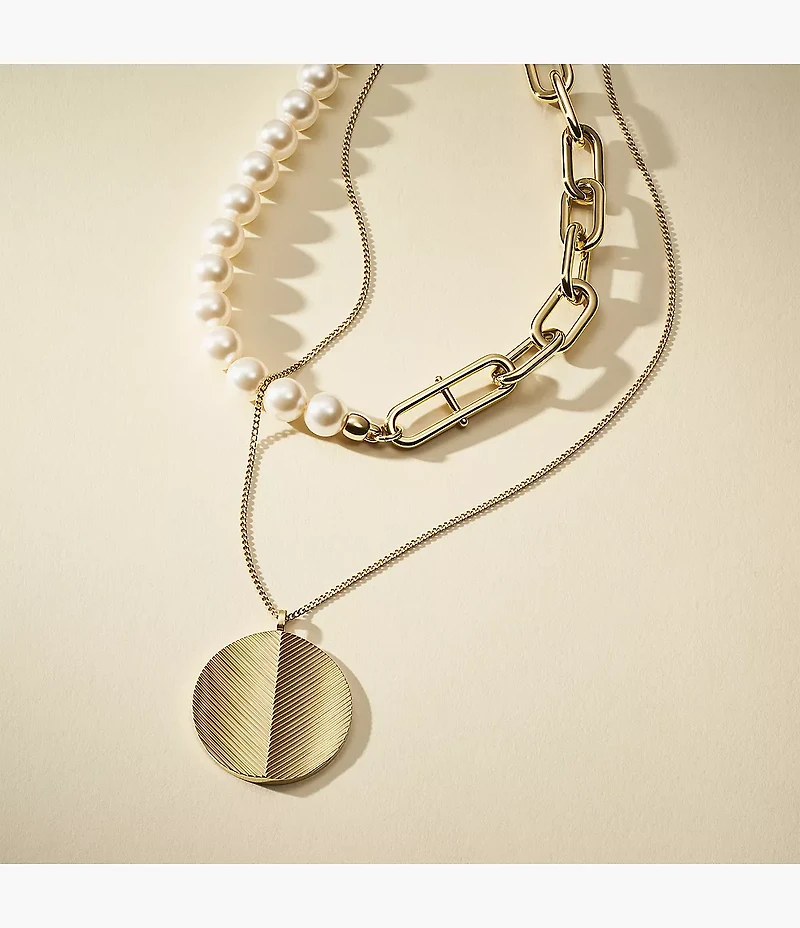 Heritage Pearl D-Link Gold-Tone Stainless Steel Chain Necklace
