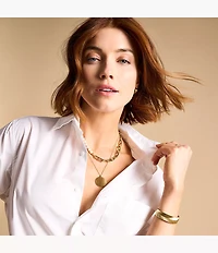 Heritage Pearl D-Link Gold-Tone Stainless Steel Chain Necklace