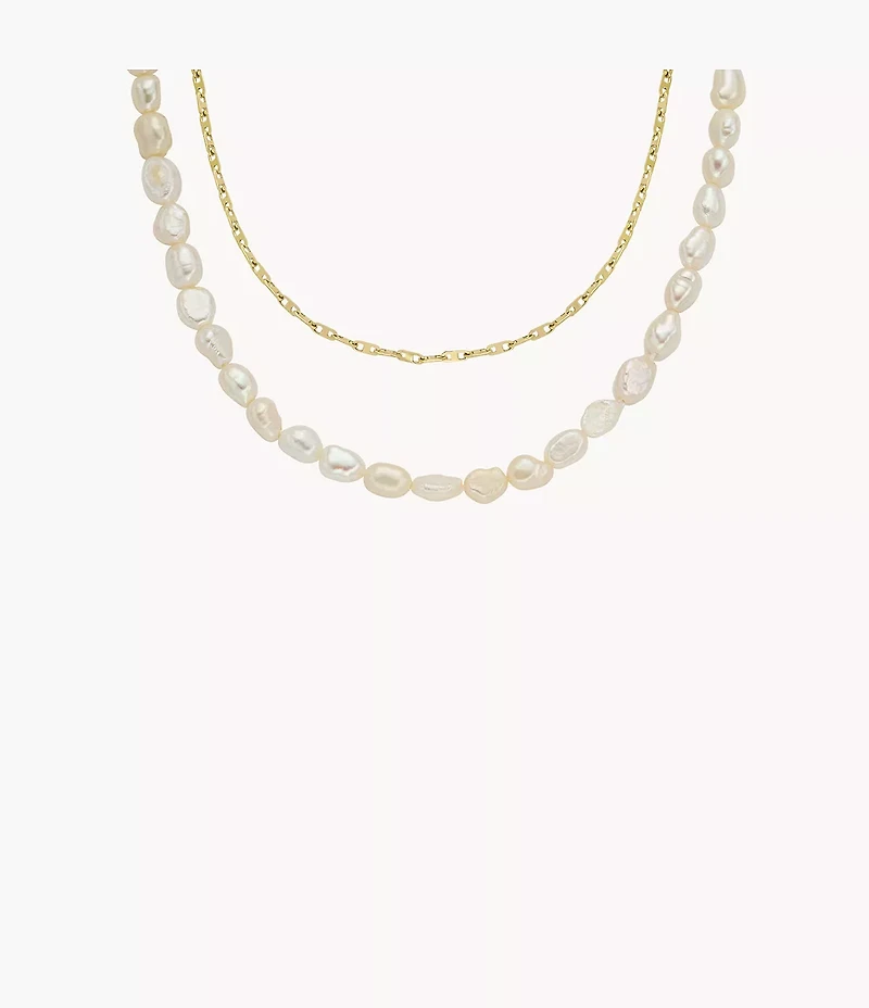Heritage Pearl D-Link White Freshwater Pearl Faux Double Necklace
