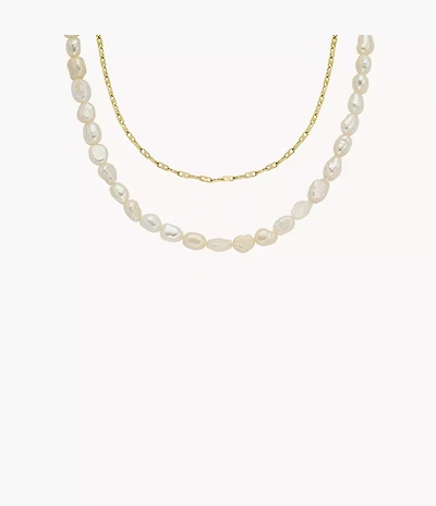 Heritage Pearl D-Link White Freshwater Pearl Faux Double Necklace
