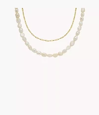 Heritage Pearl D-Link White Freshwater Pearl Faux Double Necklace