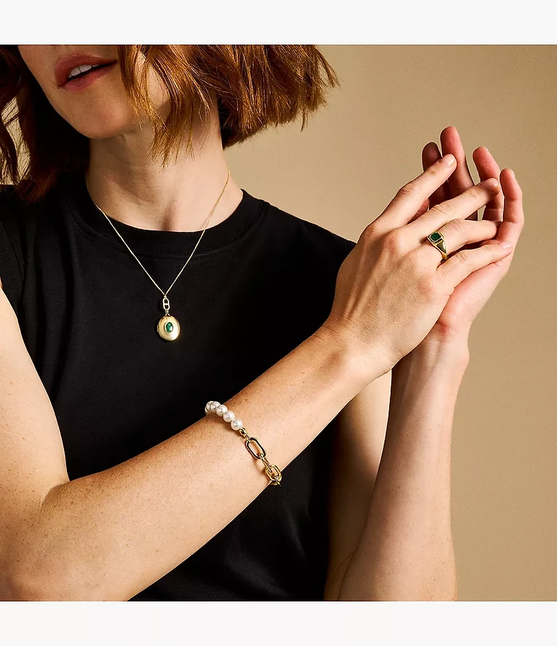 Heritage Pearl D-Link Gold-Tone Stainless Steel Chain Bracelet