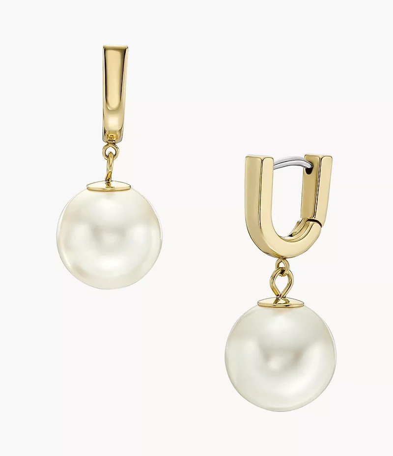Heritage Pearl D-Link Gold-Tone Stainless Steel Hoop Earrings