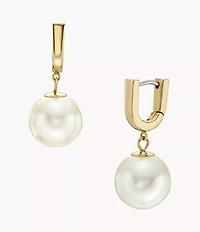 Heritage Pearl D-Link Gold-Tone Stainless Steel Hoop Earrings