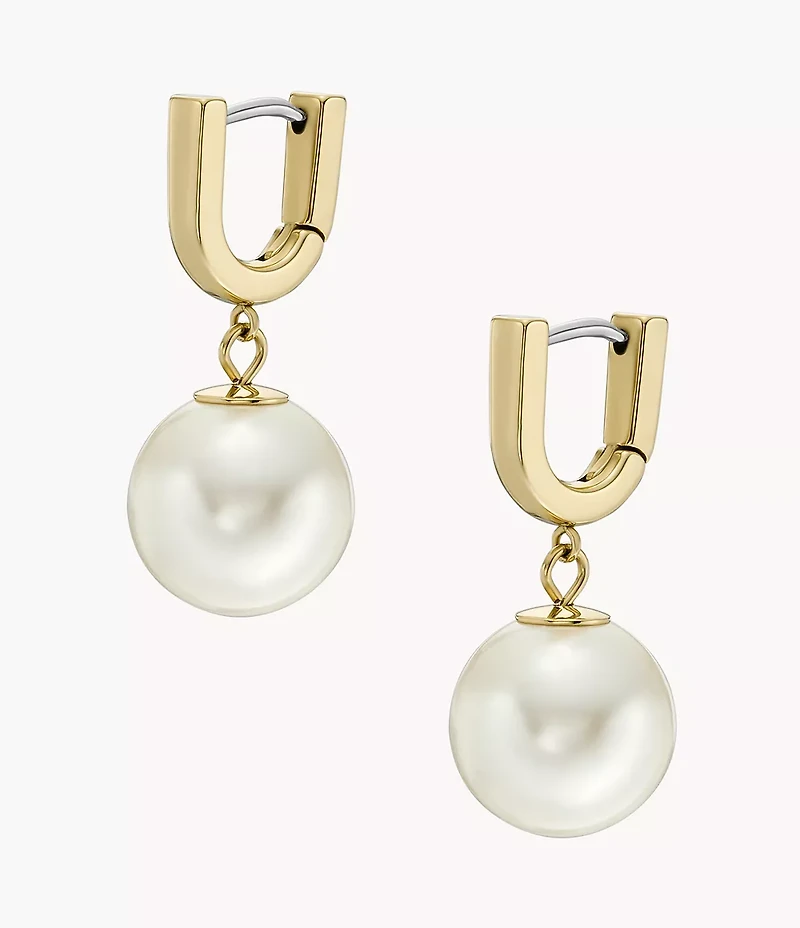 Heritage Pearl D-Link Gold-Tone Stainless Steel Hoop Earrings