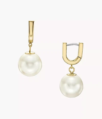 Heritage Pearl D-Link Gold-Tone Stainless Steel Hoop Earrings