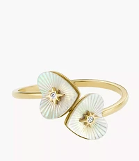 Sutton Radiant Love Gold-Tone Stainless Steel Mother-of-Pearl Heart Toi Et Moi Ring