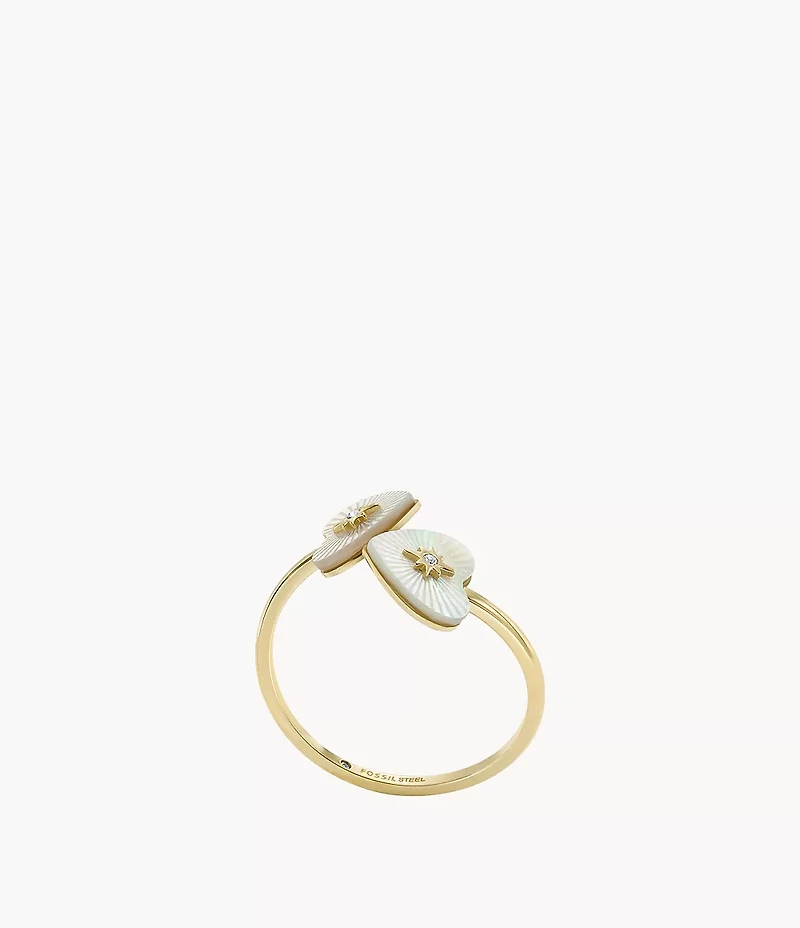 Sutton Radiant Love Gold-Tone Stainless Steel Mother-of-Pearl Heart Toi Et Moi Ring