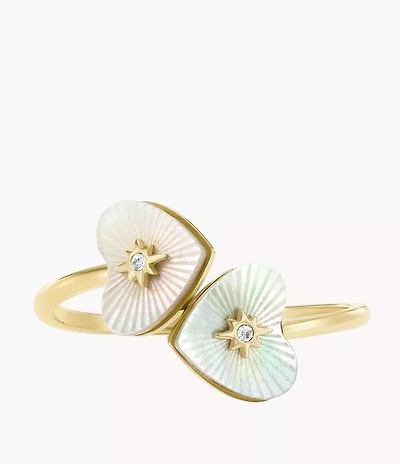 Sutton Radiant Love Gold-Tone Stainless Steel Mother-of-Pearl Heart Toi Et Moi Ring