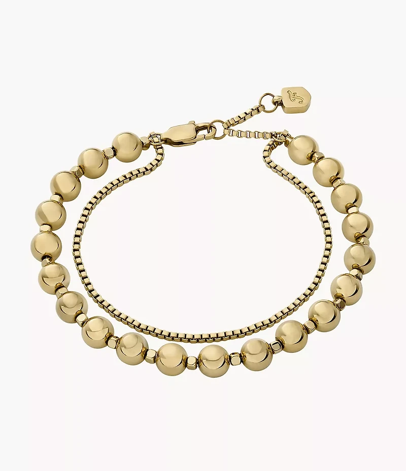 All Stacked Up Gold-Tone Stainless Steel Beaded Bracelet