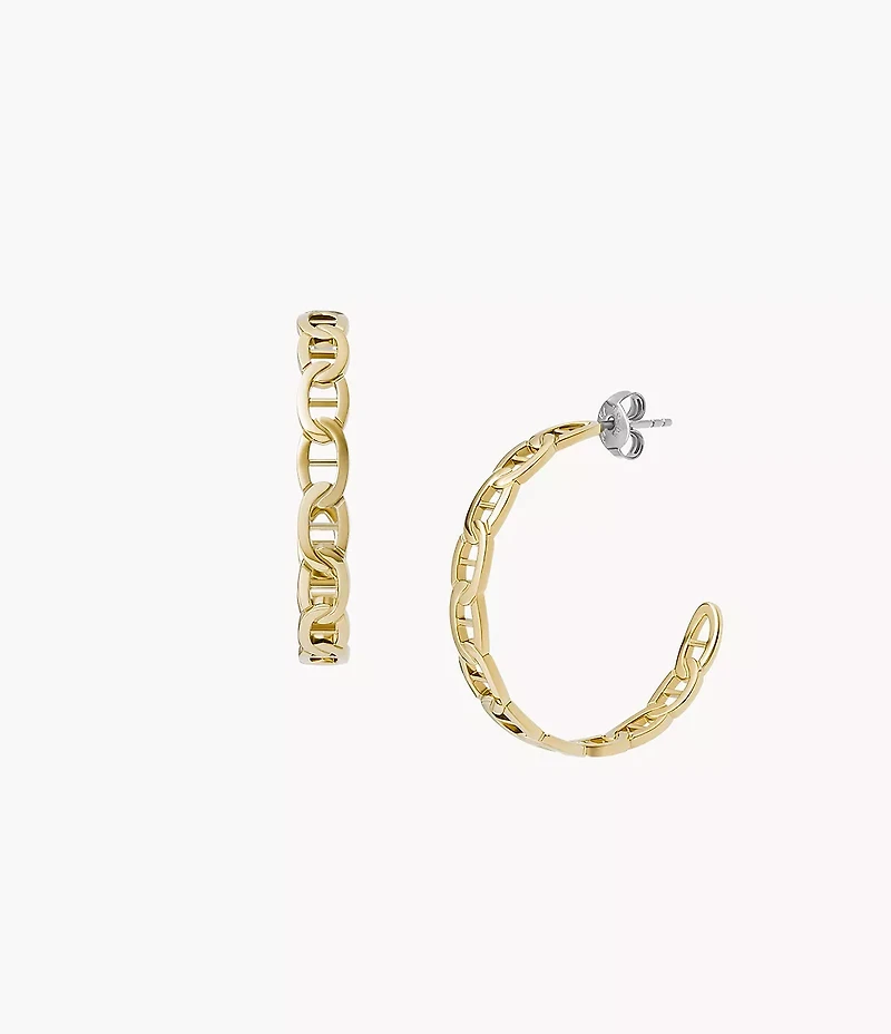 Heritage D-Link Gold-Tone Stainless Steel Hoop Earrings