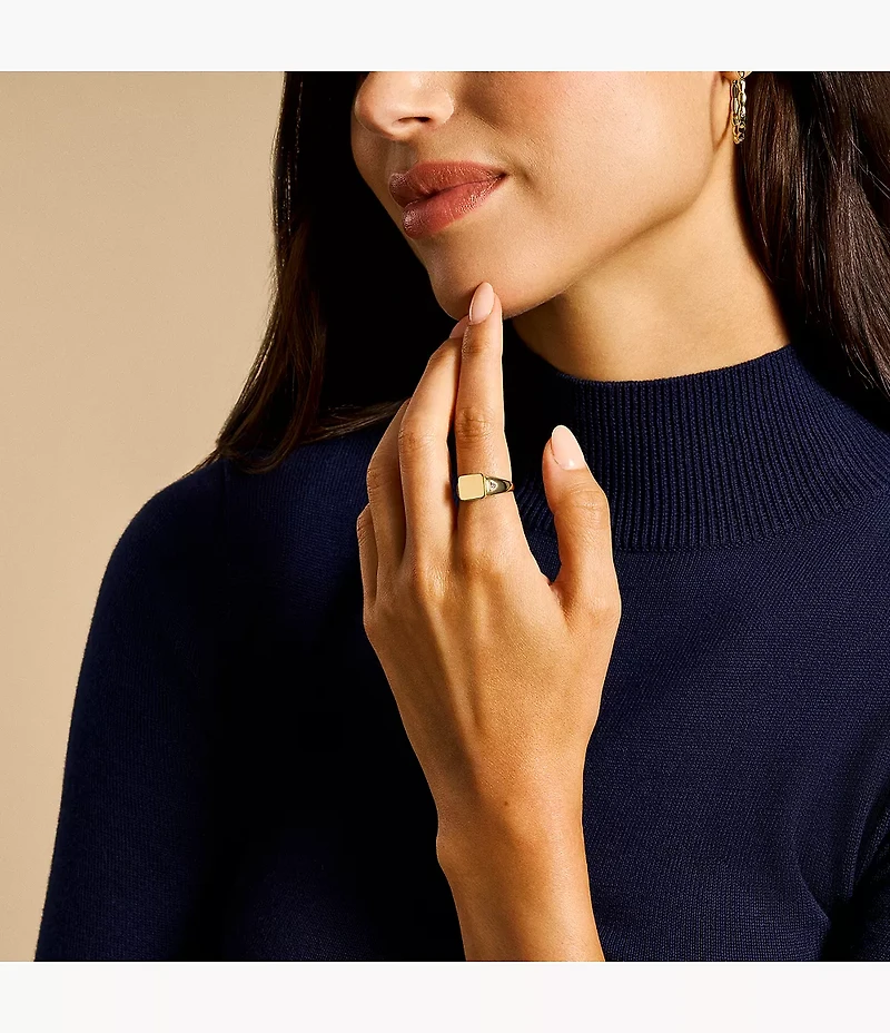 Ellis Gold-Tone Stainless Steel Signet Ring