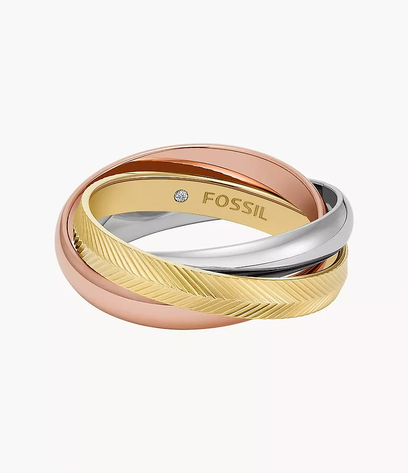 Harlow Interlocking Links Tri-Tone Stainless Steel Band Ring