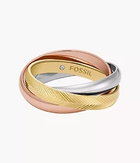 Harlow Interlocking Links Tri-Tone Stainless Steel Band Ring