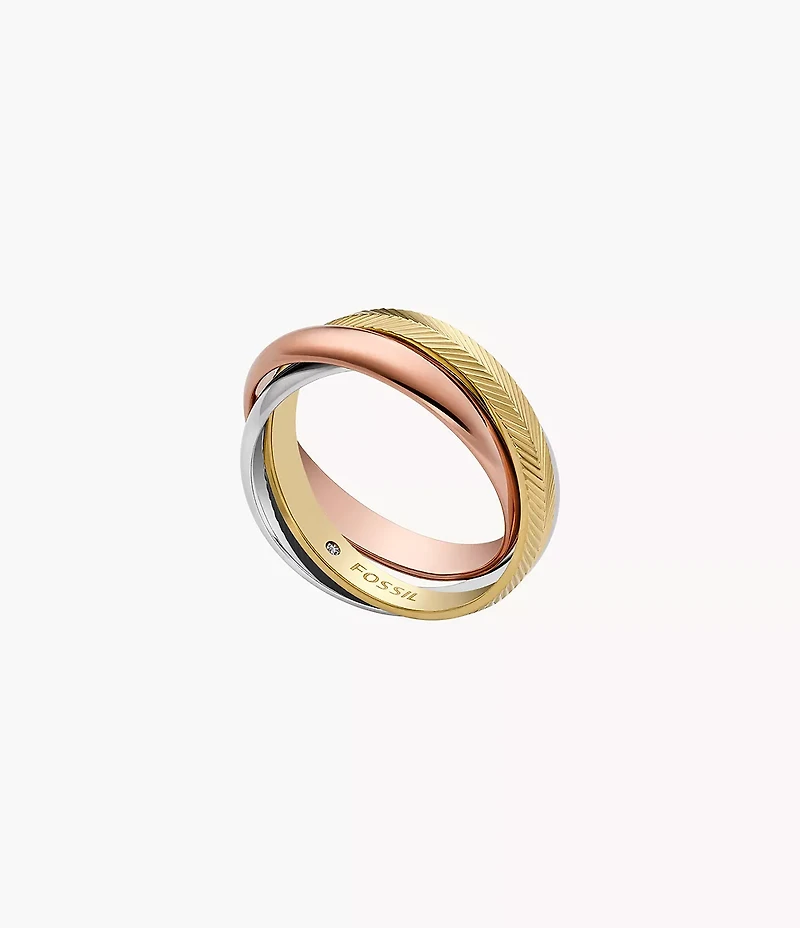 Harlow Interlocking Links Tri-Tone Stainless Steel Band Ring