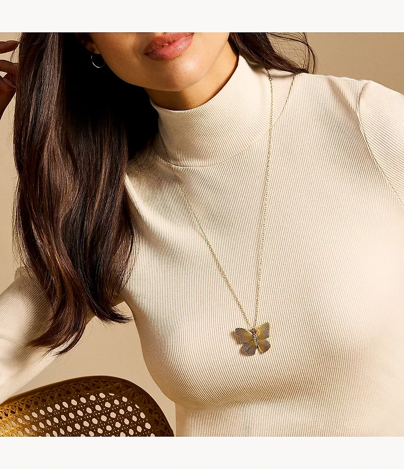 Sutton Butterfly Collection Gold-Tone Stainless Steel Pendant Necklace