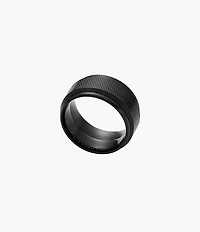 Machine Knurled Texture Black Stainless Steel Band Ring