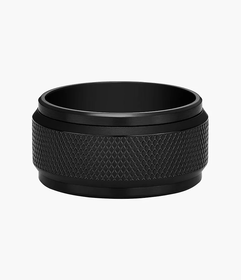 Machine Knurled Texture Black Stainless Steel Band Ring