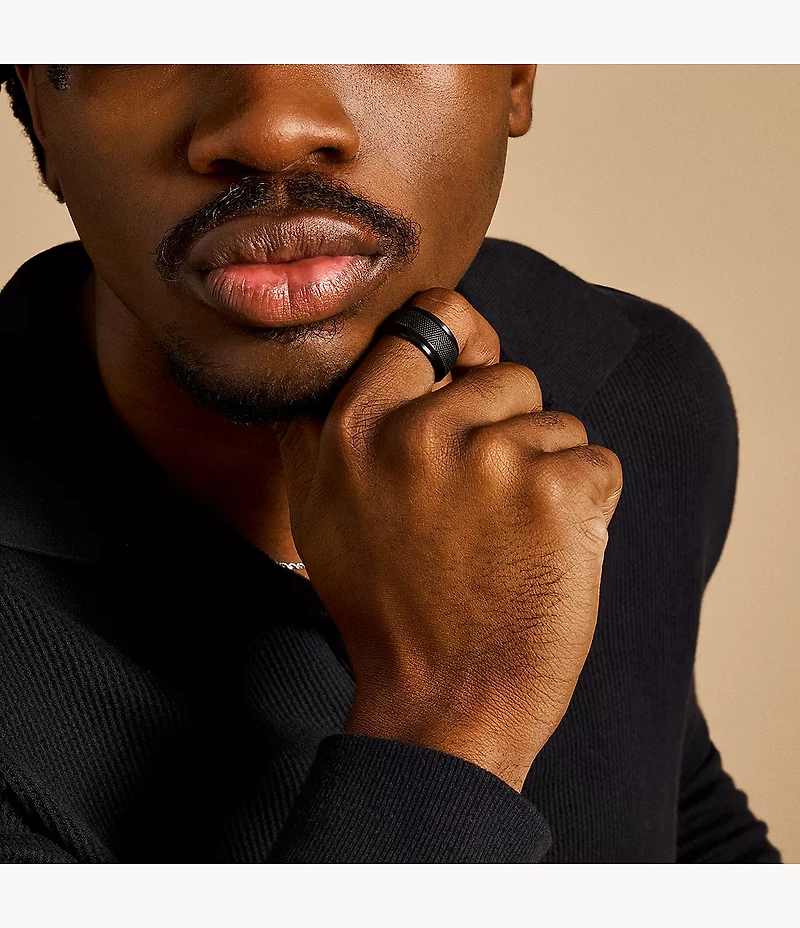 Machine Knurled Texture Black Stainless Steel Band Ring