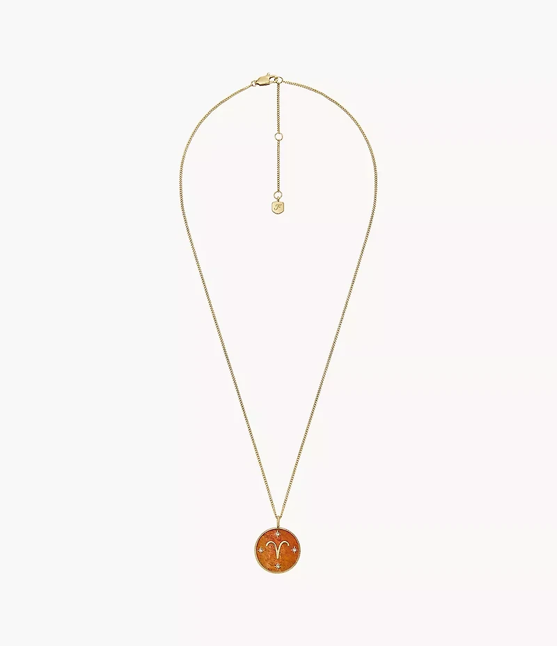 Aries Sutton Zodiac Gold-Tone Stainless Steel Red Carnelian Pendant Necklace
