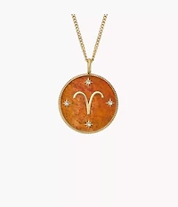 Aries Sutton Zodiac Gold-Tone Stainless Steel Red Carnelian Pendant Necklace
