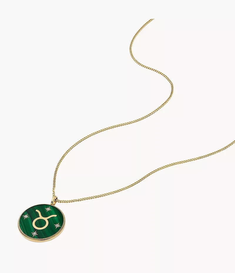 Taurus Sutton Zodiac Gold-Tone Stainless Steel Green Malachite Pendant Necklace