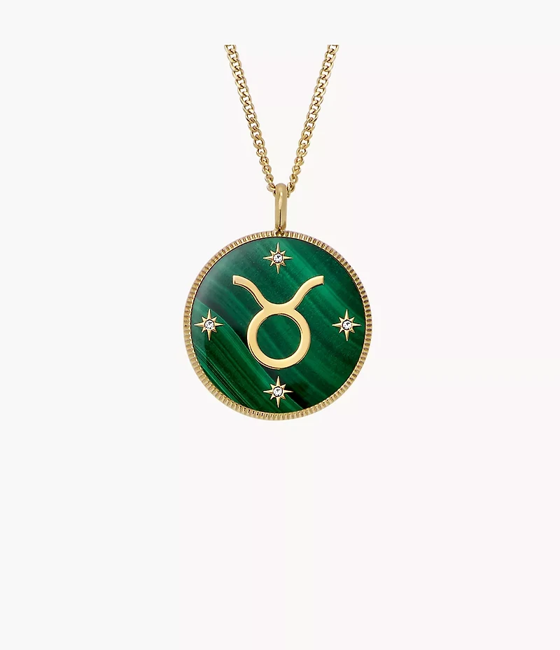 Taurus Sutton Zodiac Gold-Tone Stainless Steel Green Malachite Pendant Necklace