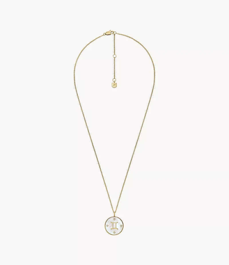 Gemini Sutton Zodiac Gold-Tone Stainless Steel White Mother-of-Pearl Pendant Necklace