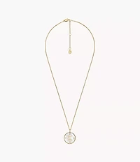 Gemini Sutton Zodiac Gold-Tone Stainless Steel White Mother-of-Pearl Pendant Necklace