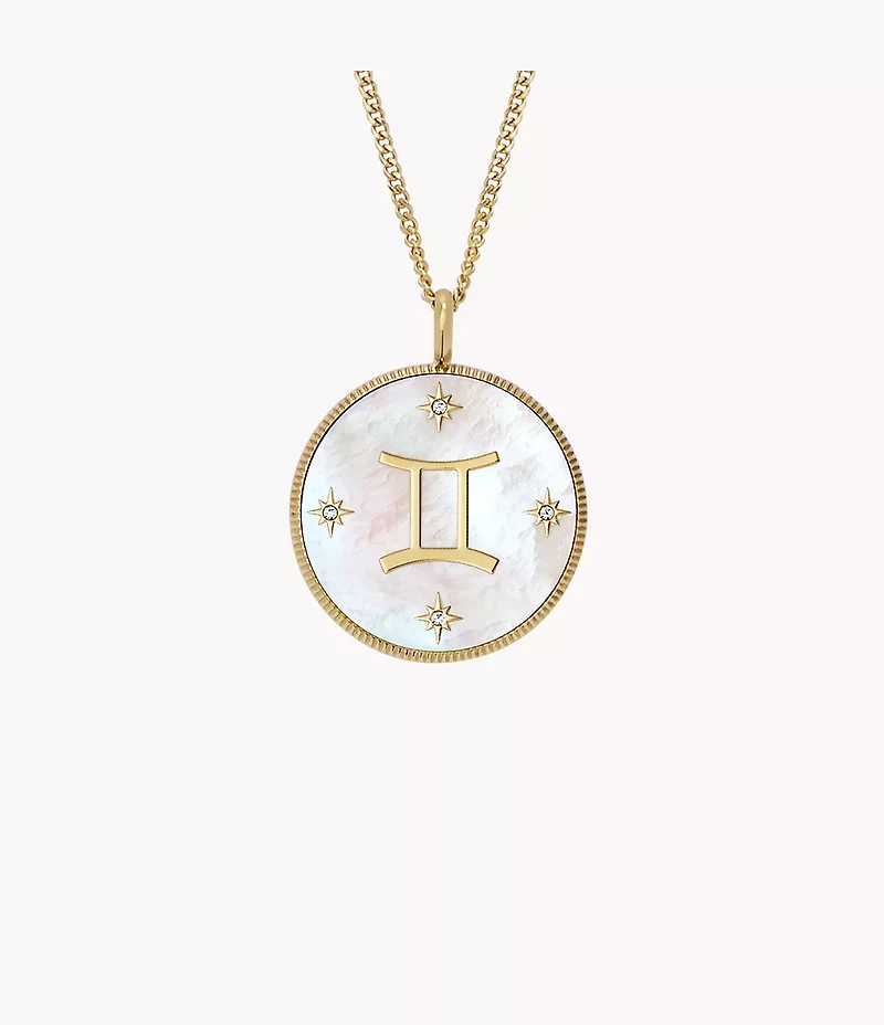 Gemini Sutton Zodiac Gold-Tone Stainless Steel White Mother-of-Pearl Pendant Necklace