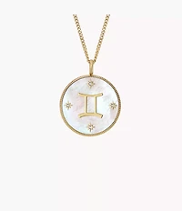 Gemini Sutton Zodiac Gold-Tone Stainless Steel White Mother-of-Pearl Pendant Necklace