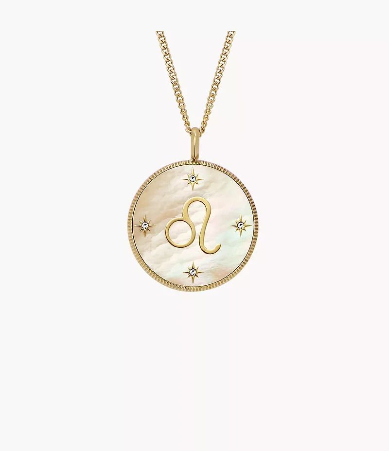 Leo Sutton Zodiac Gold-Tone Stainless Steel Gold Mother-of-Pearl Pendant Necklace