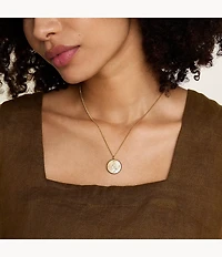 Leo Sutton Zodiac Gold-Tone Stainless Steel Gold Mother-of-Pearl Pendant Necklace