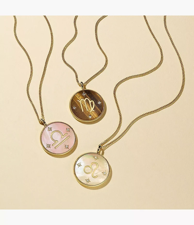 Virgo Sutton Zodiac Gold-Tone Stainless Steel Tiger's Eye Pendant Necklace